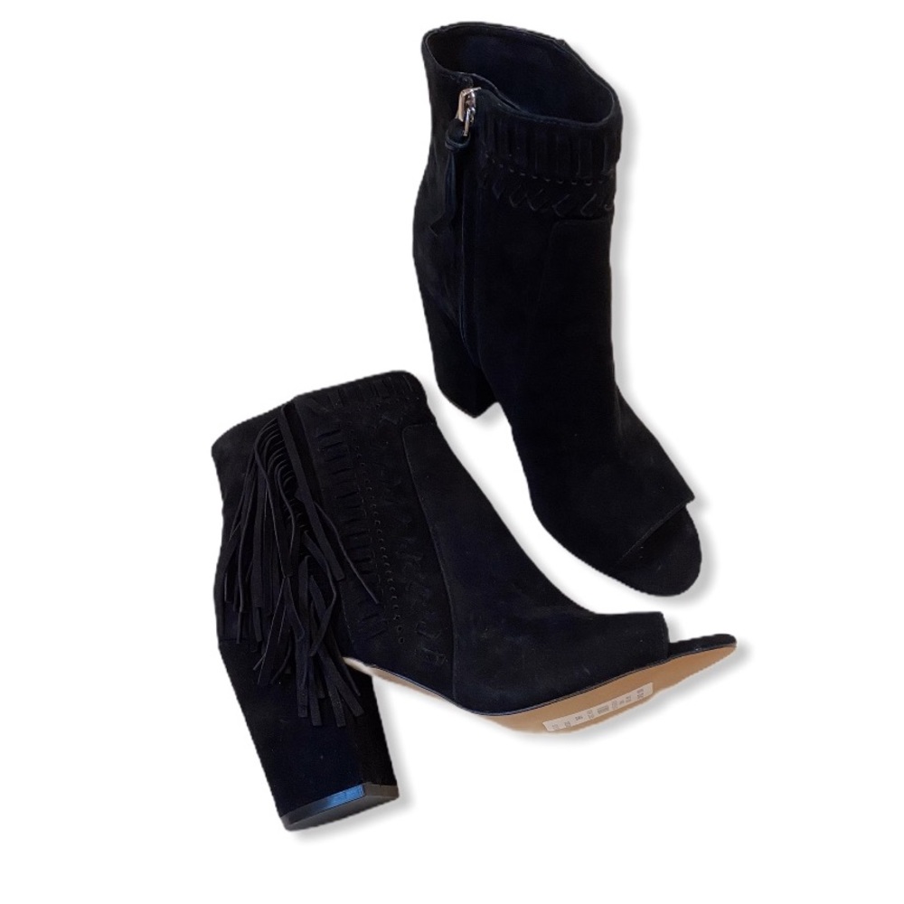 Rebecca Minkoff Iris Fringe Open-Toe Bootie Black